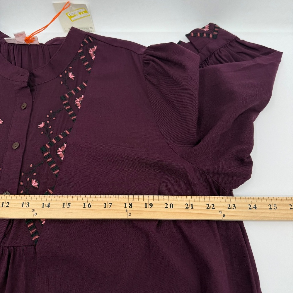 Knox Rose Top Women XXL NEW Burgundy Embroidered Buttons 3/4 Sleeves Boho Hippie - Picture 9 of 11